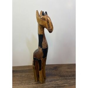 Hand Carved 14" Wooden Giraffe Figurine Statue African Safari Home Decor Glazed